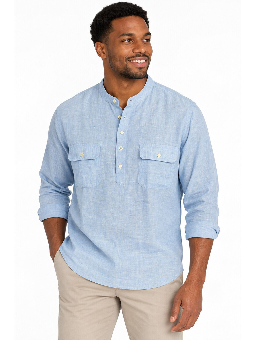 NWT Brooks Brothers 100% Irish Linen Popover Light Blue Shirt New with Tags $198